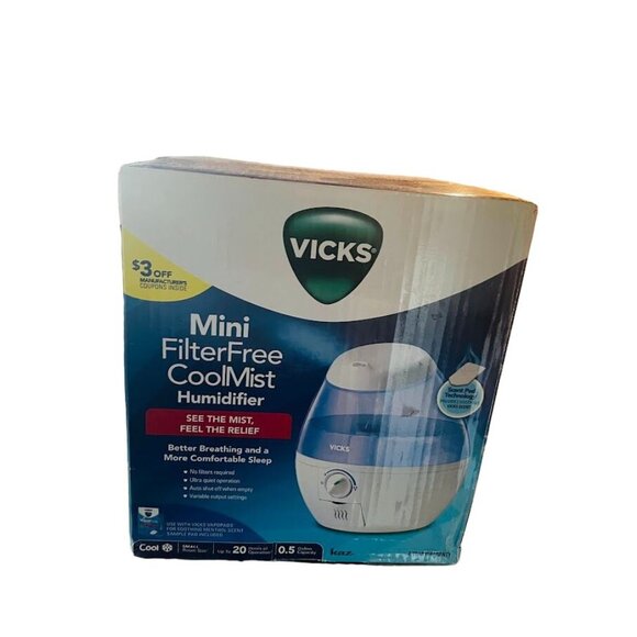 Humidifier Vicks 0.5 Gal. Mini Filter Free Cool Mist w/ Box - Picture 2 of 2